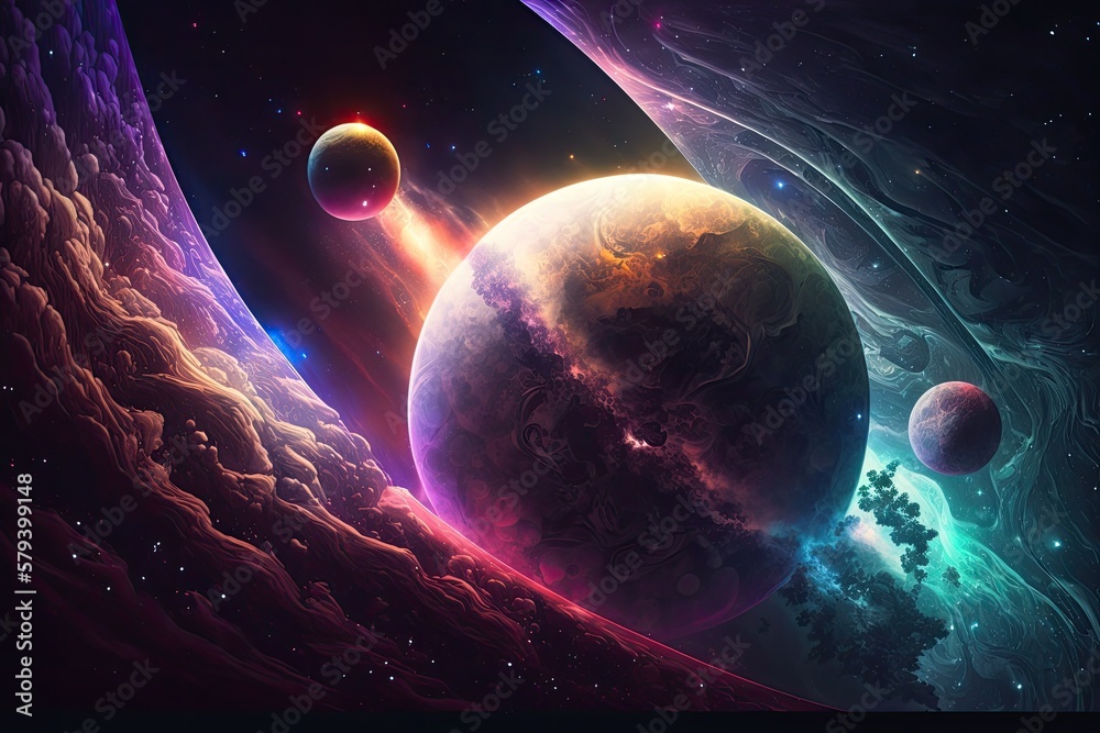 Wall mural two dimensional image. originating from the depths of interstellar space. stars, planets, moons, and