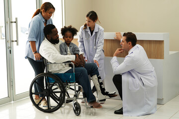 Fototapeta premium The hospital pre op room, nurses station and patient prep areas. Nurses hurry about, getting the patients ready for surgical procedures, to keep the doctors on their surgery schedule. 