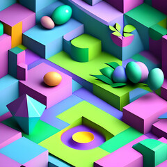 abstract colorful easter graphic 3d design with colored eggs tetris style. Generative AI