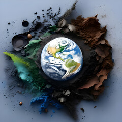 Planet earth emerges from different earth textures. Generative AI