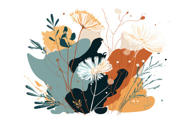 Beautiful abstract watercolor colorful flower design. Watercolor floral seamless pattern with colorful wildflowers, leaves. Colorful spring flower background with watercolor.	