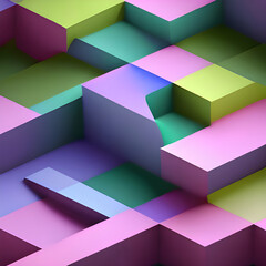 Beautiful abstract pastel color design background in cube tetris style. Generative AI