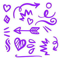 Purple Swirls Swoosh Marks with Vector Hand Drawn Highlighter Accent Line Designs