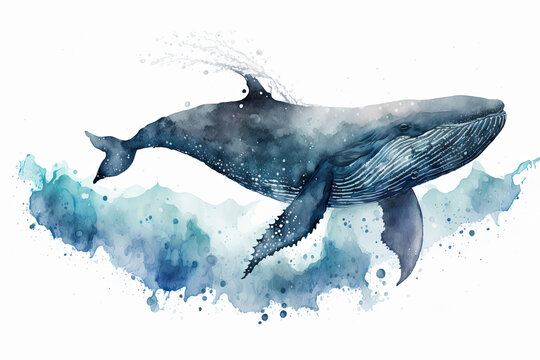 Watercolor whale in the water, AI Generated