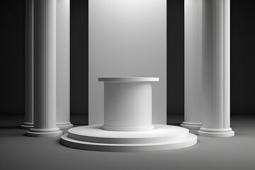 Round empty podium platform product display luxury white gray minimalist Made with Generative AI