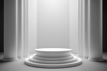 Round empty podium platform product display luxury white gray minimalist Made with Generative AI