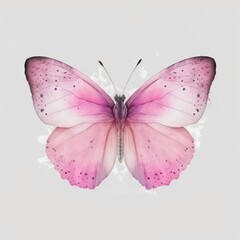 Beautiful pink butterfly, top view. Watercolor illustration of a pink butterfly. Generative AI art.