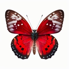 Beautiful red butterfly, top view. Watercolor illustration of a scarlet butterfly isolated on white background. Generative AI art.