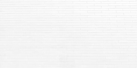 High resolution build horizontal of fresh painted white bricks wall background. White brick wall background abstract concrete floor or Old cement grunge background with white empty.