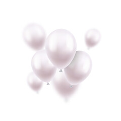 3d Realistic white Happy Birthday Balloons Flying for Party and Celebrations