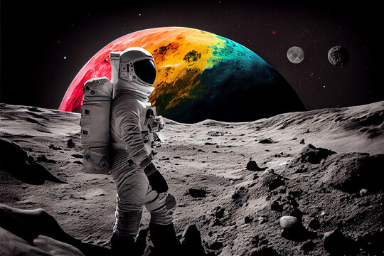 Astronaut walking on an unexplored planet.