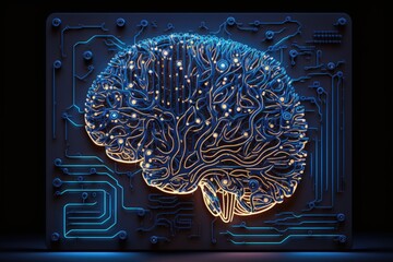 Human brain glowing digital technology, deep learning, AI concept, Generative AI