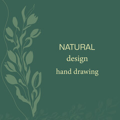 Elegant frame, background, floral wreath, gentle monogram with hand drawn wild herbs and flowers. vintage botanical illustration for invitation or wedding decor, logo, label, branding