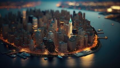 New York city aerial skyline  tilt shift generative ai