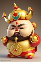 3D cute chubby Cai Shen, the Chinese god of wealth and fortune, cartoon style. AI generated
