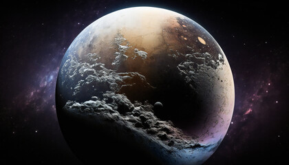 Obraz na płótnie Canvas Planet similar to Pluto in space - Space wallpaper - Generative AI