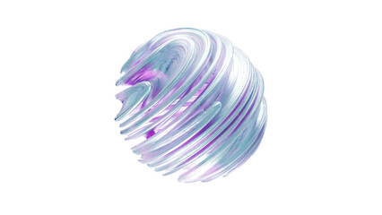 Abstract glass geometric composition, iridescent holographic crystal shapes with gradient texture in motion  Spiral twisted fluid forms, isolated digital art object transparent back. 3D illustration. 