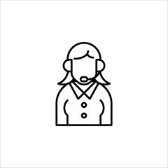 Customer Service Icon, Call Center Operator Wearing Headphone on white background