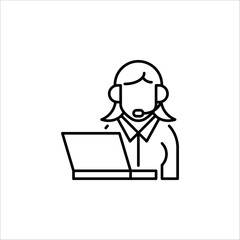 Fototapeta na wymiar Customer Service Icon, Call Center Operator Wearing Headphone on white background