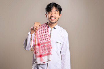 Cheerful look of man wearing kufiya
