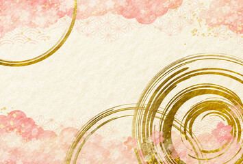 春　桜　ピンク　和柄　雲　水彩風　和紙　背景