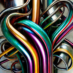 Abstract metal pipes. Tight weave with each other.