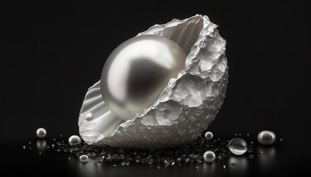 Pearls on a Black Background. Generative AI