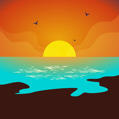 Fototapeta na wymiar Flat sunset beach landscape landscape