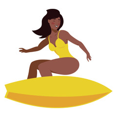 afro woman surfing in surfboard