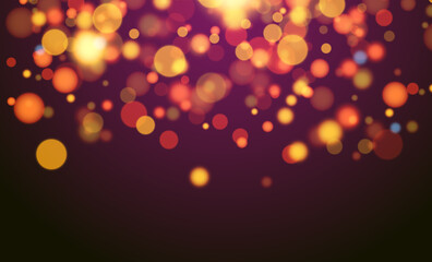 Sparkling dust particles. Glittering red golden dust. Abstract background with bokeh effect.