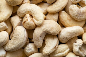 Top view closeup shot of a heap of cashew