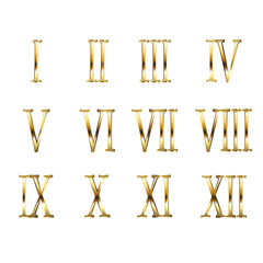 Gold Roman Numerals. Elegant ancient number golden luxury math for templates and counting.