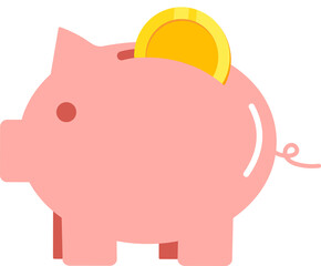 Piggy bank with coin illustration. Icon saving or accumulation of money, investment.