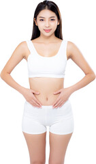 Portrait young asian woman smiling beautiful body diet with fit, model girl weight slim with cellulite or calories, health and wellness concept.