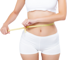 Asian woman diet and slim with measuring waist for weight, girl have cellulite and calories loss with tape measure, health and wellness concept.