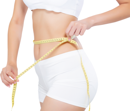 Asian woman diet and slim with measuring waist for weight, girl have cellulite and calories loss with tape measure, health and wellness concept.