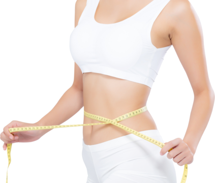 Asian woman diet and slim with measuring waist for weight, girl have cellulite and calories loss with tape measure, health and wellness concept.