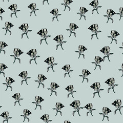 Seamless pattern with hand drawn flowers and leaves. Abstract floral wallpaper.