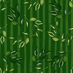 Seamless pattern branches with leaves. Organic background.