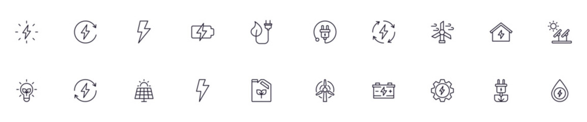 Energy concept. Collection of modern high quality РРР line icons. Editable stroke. Premium linear symbol for web sites, flyers, banners, online shops and companies.