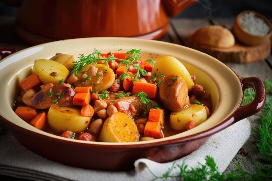 Vegetable stew of sausages