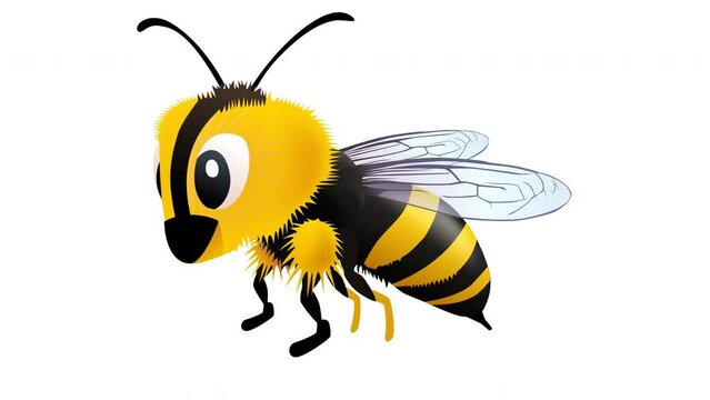 Loop animation of a bee in cartoon style in flight isolated (on a white background and with transparency mask)