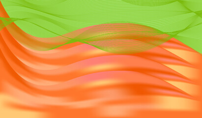 Abstract fluid juicy orange waves background with pastel green reticulate line. Luxury summer backdrop. template. Vector illustration. VIP design. Premium Card. Digital device screen. Ads. Banner.