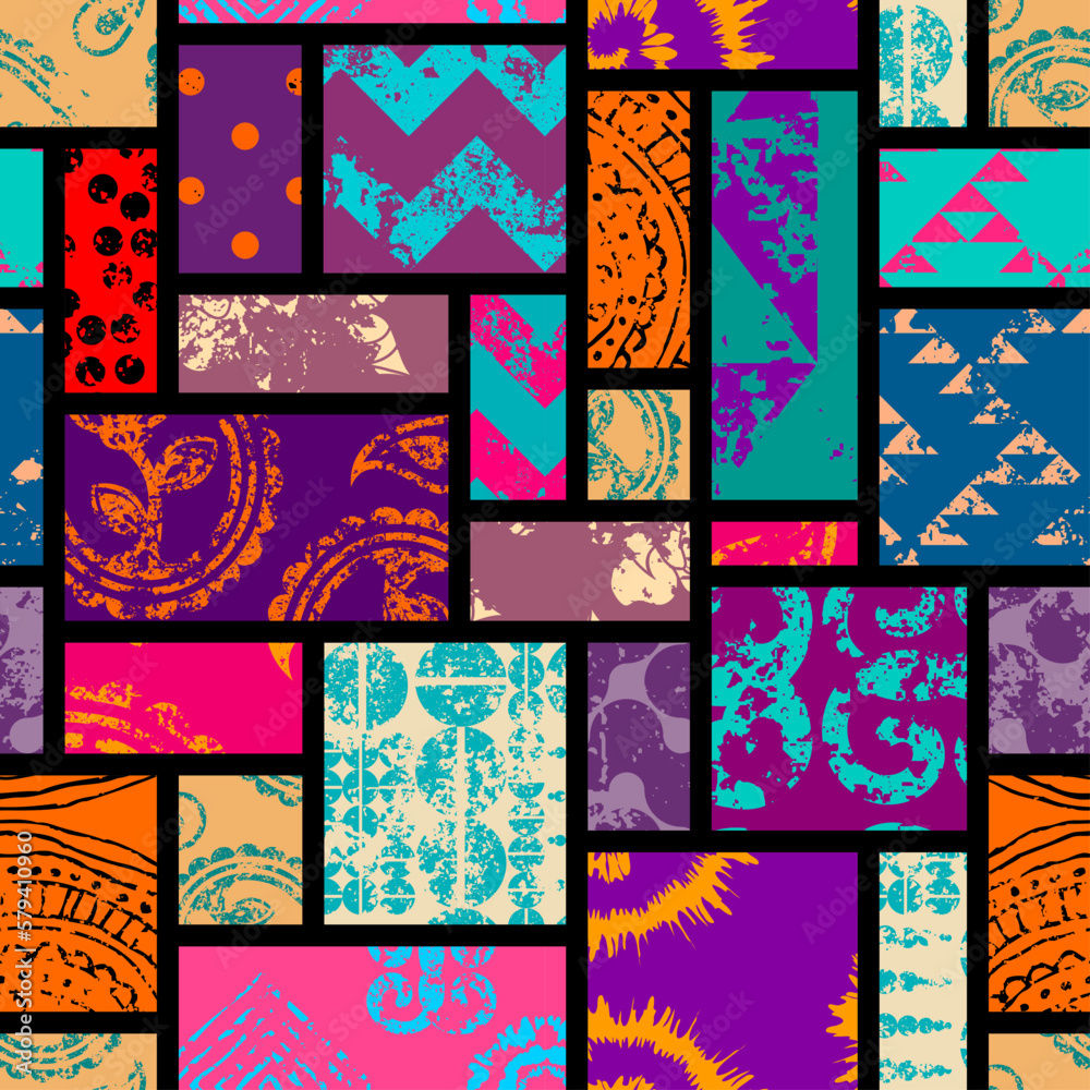 Poster Geometric abstract pattern. Intersection patchwork plaid style