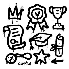 Hand drawn AWARD various elements set in sprayed urban graffiti style. Each element is isolated. Textured hand drawn vector illustration.