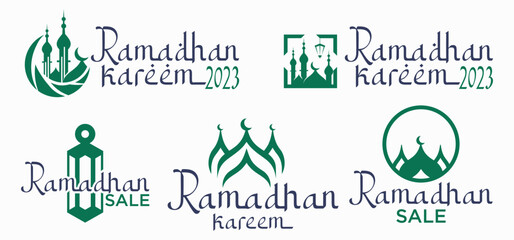 Ramadan Kareem logo Vector set, Logo to welcome the Holy Month of Ramadan with beautiful colors.