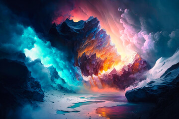 Naklejka premium world where light and energy interact in unique and beautiful ways, creating ethereal landscapes of color and form - Generative AI
