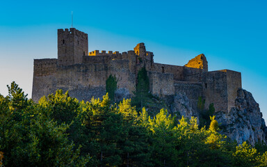 Fototapeta na wymiar castle of loarre spain exterior view west zone shadows and lights