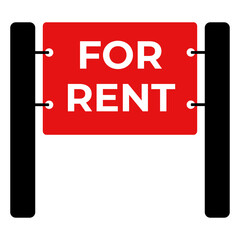 Real estate rent sign. Vector red sign for rent.