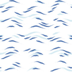 Seamless Wave Stripe Pattern, Water vector background. curve brush stroke, curly paint lines, watercolor illustration